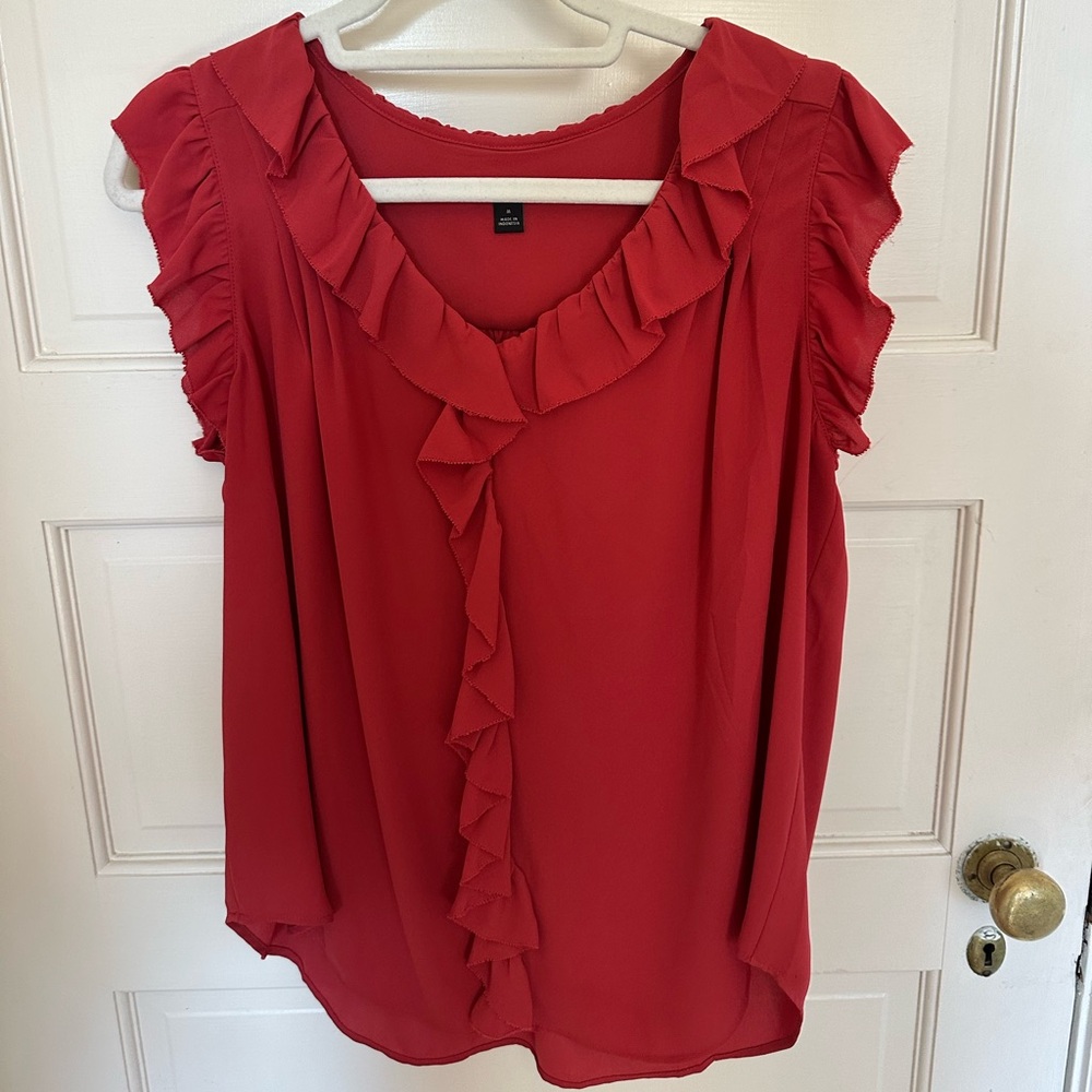 Ann Taylor Red Ruffled Blouse
